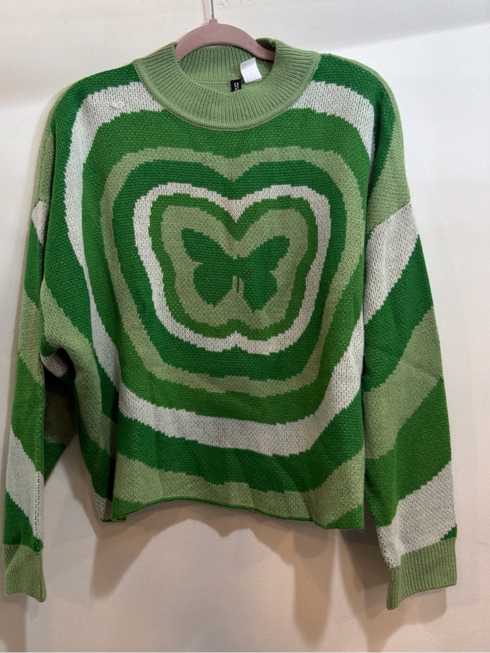 H&M Green Butterfly Heart Crewneck Sweater